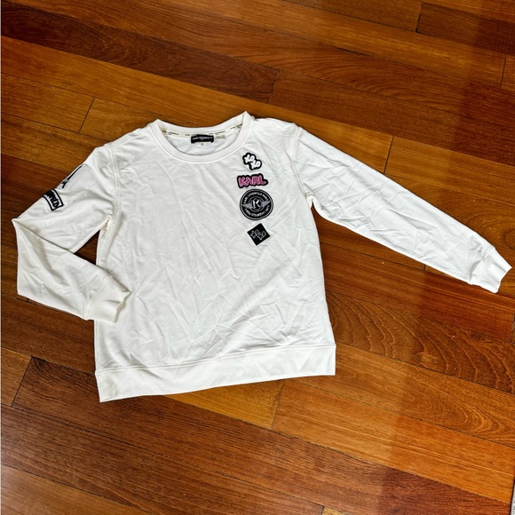 White Karl Lagerfeld Sweater with Embroidered Patches. - Picture 2 of 3